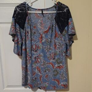 Blue and Black Floral Blouse